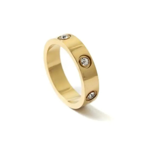 New Unisex 14k gold-plated stainless steel stone band ring, Size 7 - Picture 1 of 12